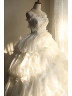 A Line Lace White Wedding Dress Sleeveless Long Princess Evening Dress   cg25935
