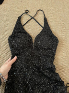 Black Sequin Evening Dresses,Sleeveless Party Prom Dress  cg25476