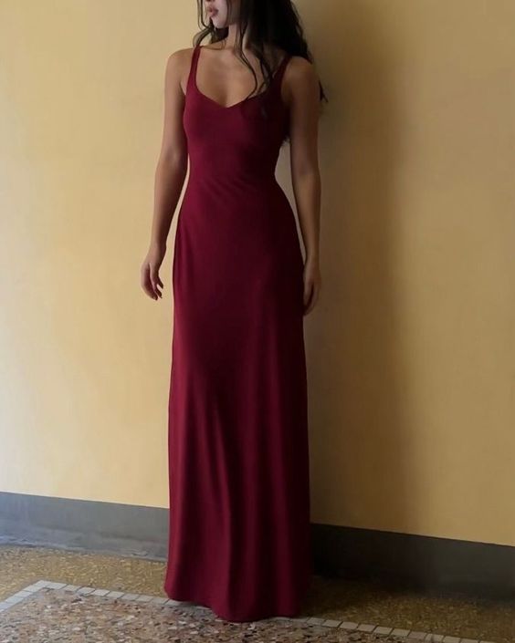 Floor Length Burgundy Prom Gown Evening Dress