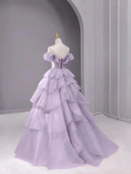 A Line Off The Shoulder Lilac Prom Dresses Long Evening Dress    cg25449