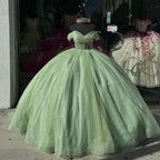 Sage Green Luxury Quinceanera Dresses Off The Shoulder Green Ball Gown Prom Dress