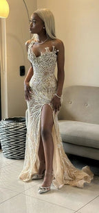 Champagne Evening Dresses,Sleeveless Party Prom Dress, Formal Dress    cg25471