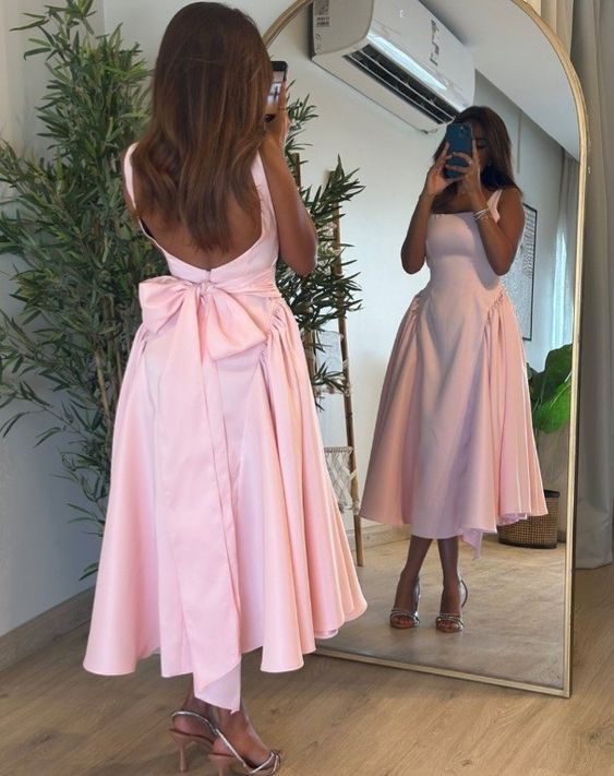 Pink Mid Length Prom Dress Pink Evening Gown