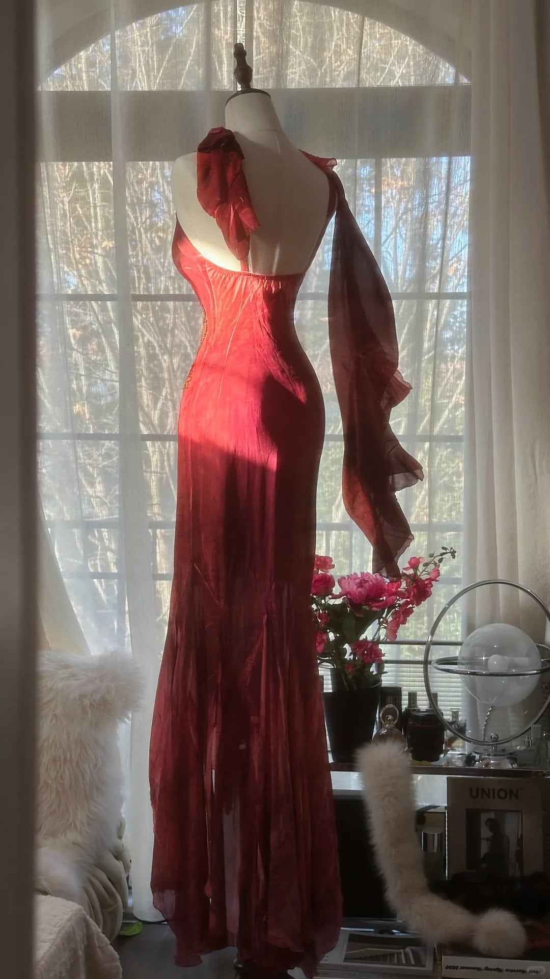 Vintage Evening Dresses, Burgundy Sleeveless Long Party Gowns  cg25523