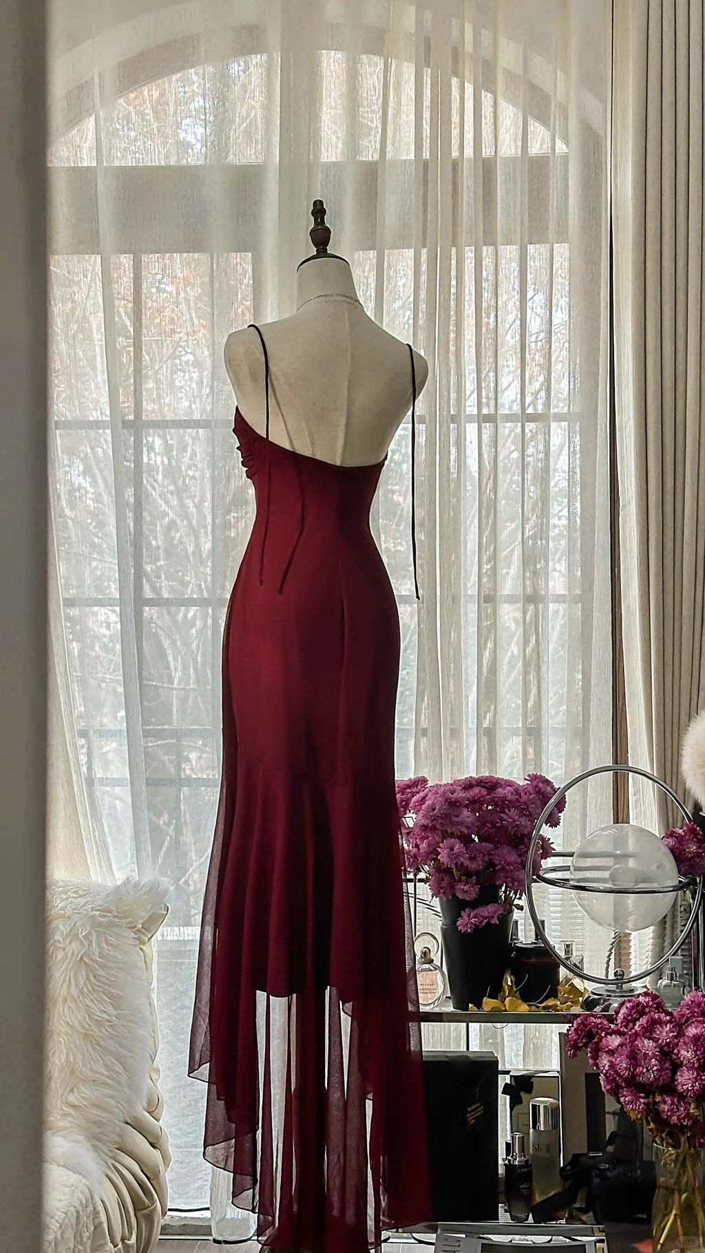 Burgundy Vintage Evening Dresses, Sleeveless Long Party Gowns  cg25510