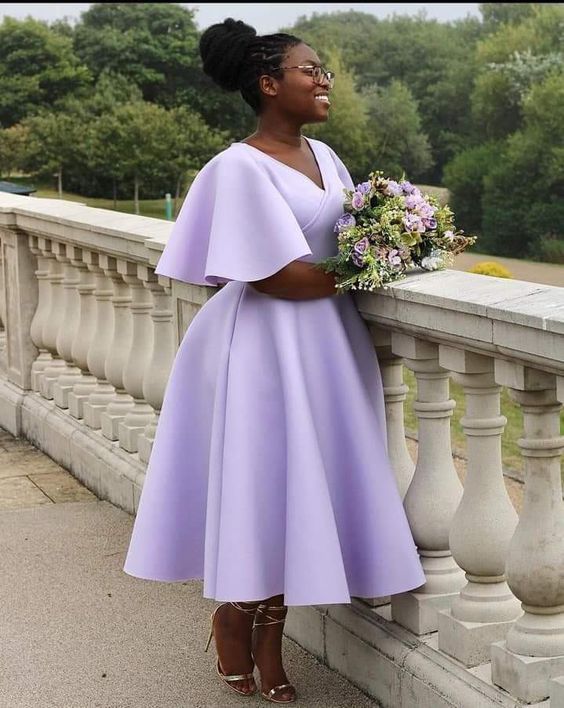 V Neck Evening Dress Fashion Gown Lilac Bridesmaids dresses