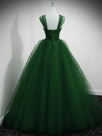 Beaded Tulle Off Shoulder Long Party Dress Tulle A line Prom Dress Ball Gown Quinceanera Dress