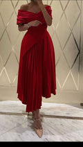 Chiffon Pleated Muslim Evening Dresses Off Shoulder A Line Prom Party Gowns