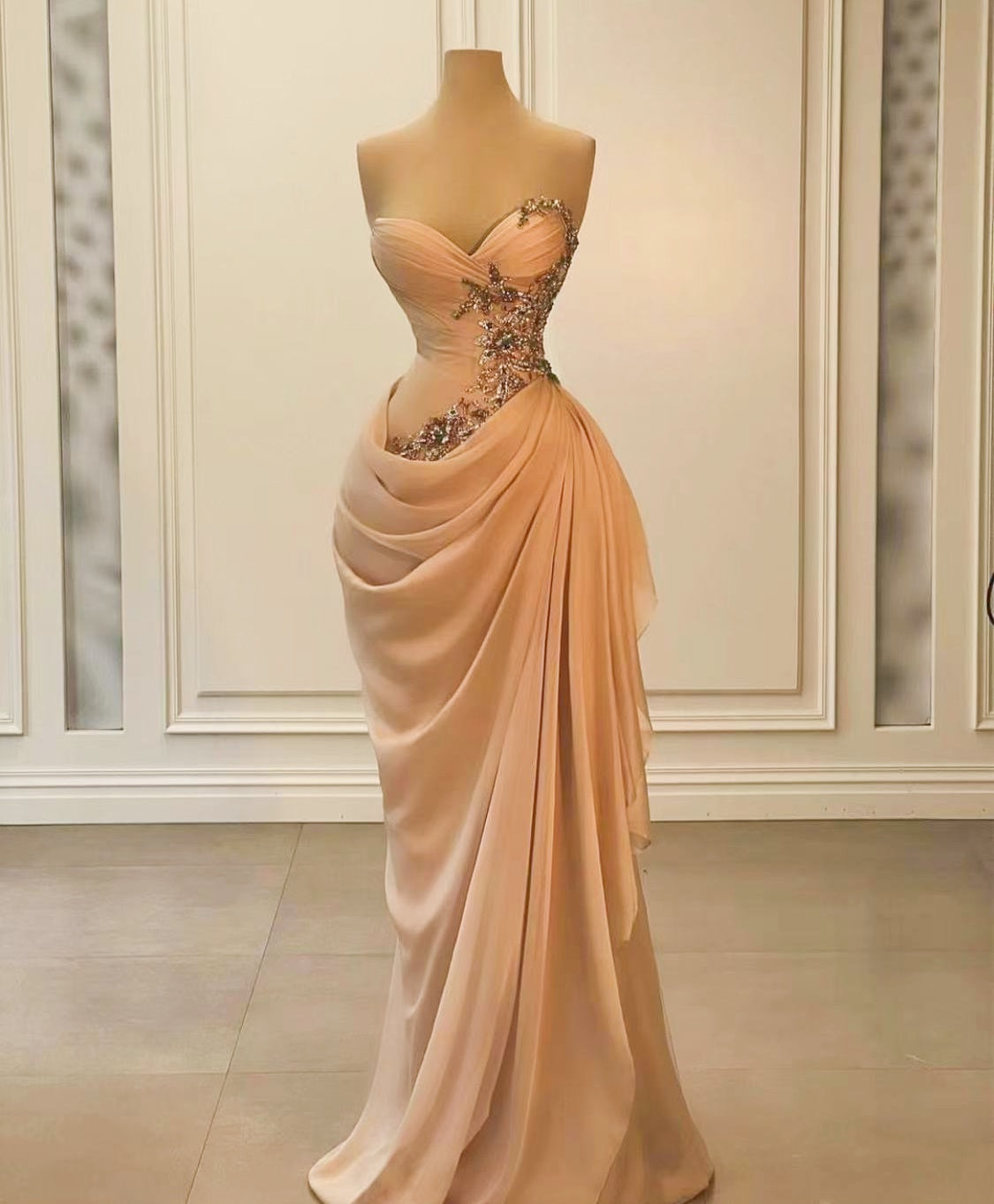 Champagne Mermaid Prom Dresses 2025 Sashes Pleaterd Lace Appliques Beading Formal Evening Gowns Drapped Chiffon Party Dresses