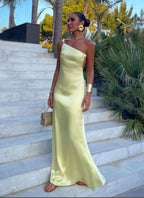 Yellow One Shoulder Prom Dresses Evening Dress Floor Length Party Gowns