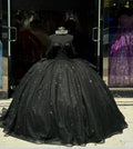 Ball Gown Shiny Black Quinceanera Dress Beaded Crystal Bow Sweet 15 Gowns