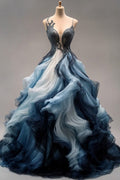 A-line ball gown ombre long dress, vintage formal dress      cg25436