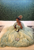 Green Quinceanera Dresses For Sweet 16 Girls Appliques Princess Ball Gowns Tull 15 Vestidos