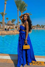 Royal Blue Halter Evening Dresses Long Chiffon Prom Gowns