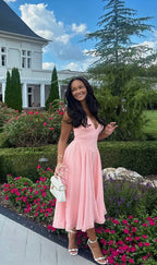 A Line Pink V Neck Evening Dresses Formal Party Dress Prom Gown
