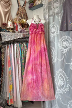 Pink halter neck straight cute long ball gown R7794