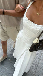 A Line White Sleeveless Prom Dress Evening Party Gowns