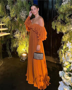 Classic Chiffon Evening Dresses Ruffles A Line Long Prom Gowns