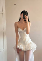 White Strapless Evening Prom Dresses High Low Homecoming Gowns      cg25605