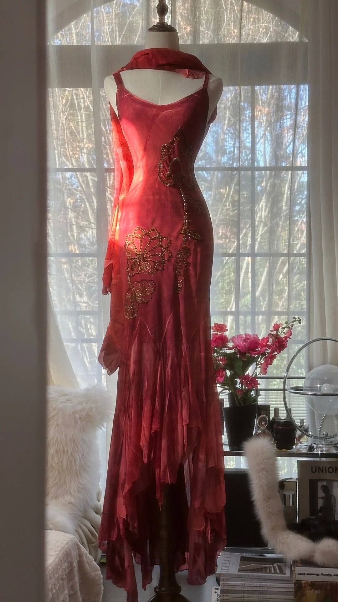 Vintage Evening Dresses, Burgundy Sleeveless Long Party Gowns  cg25523