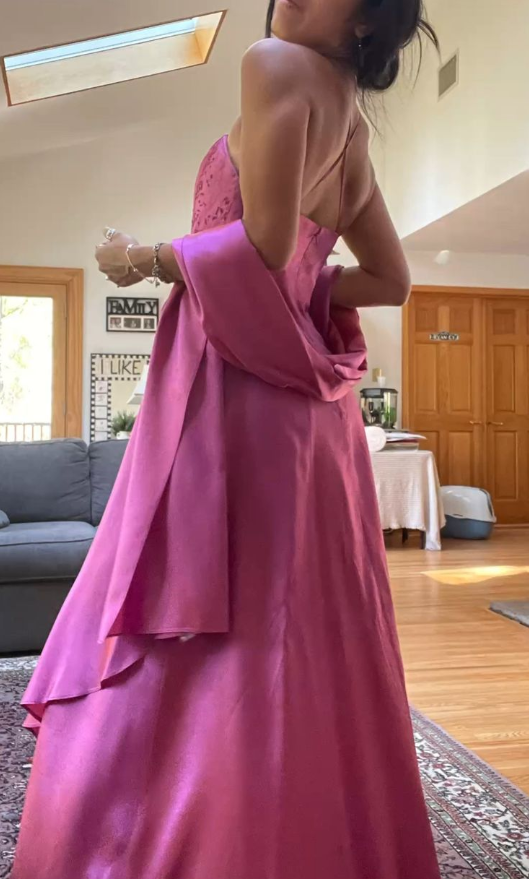 Gorgeous Pink A Line Beaded Prom Dress Long Evening Gown