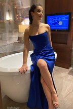 Sexy Strapless Royal Blue Slit Prom Dress Long Evening Dress  Y7642