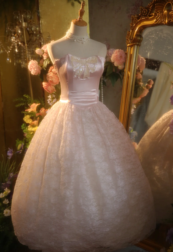 Princess Light Pink Strapless Lace Ball Gown Evening Dress Sweet 16 Dress cc5385