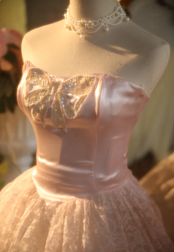 Princess Light Pink Strapless Lace Ball Gown Evening Dress Sweet 16 Dress cc5385