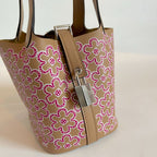 Hermès Micro Lucky Daisy Picotin 14 Swift Chai / Rose / White