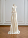 Light apricot halter neck fitted waist long elegant ball gown R8190