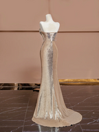 Champagne gold strapless fitted long ball gown, bridal gown R8362