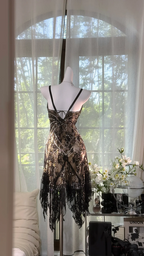 Champagne-colored halter-neck fitted black lace skirt sexy ball gown R7630