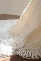 White strapless, fitted, floral print, long ball gown/bridal dress R8546