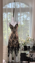 Champagne-colored halter-neck fitted black lace skirt sexy ball gown R7630