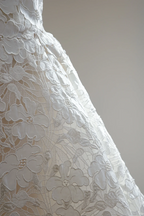 White lace floral strapless dress with a fitted waist and full skirt, long ball gown/bridal gown R8486