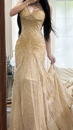 Champagne nude strapless fitted waist bodycon sexy long ball gown R7750