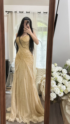 Champagne nude strapless fitted waist bodycon sexy long ball gown R7750