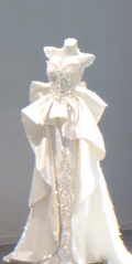 White Strapless Crystal-Embellished Waist-Cinched Slim-Fit Statement Skirt Bridal Gown/Ball Gown R7154