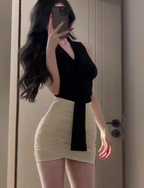 Large size French pure desire style V-neck ribbon sleeveless top tight hip skirt royal sister suit R1846