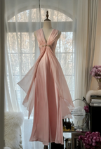 Light pink sleeveless fitted waist bodycon long ball gown R7712