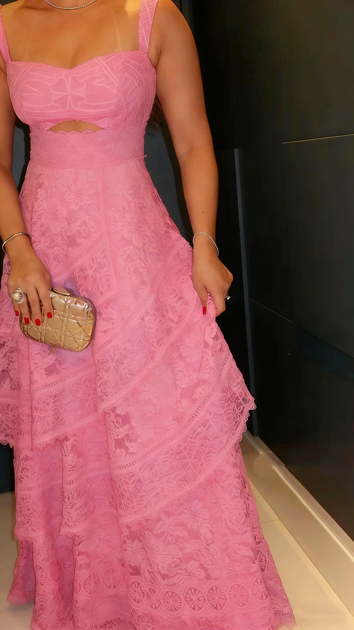 Classy Spaghetti Straps Lilac Lace Layered A Line Evening Dress Long Wedding Guest Dress SP983