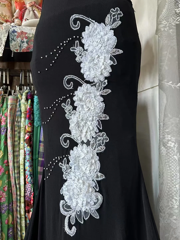 Black halter-neck V-neck fitted waist slim back sexy long ball gown R7864