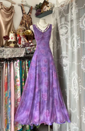 Purple sleeveless printed fitted long ball gown R7825