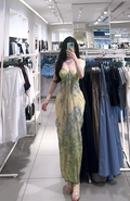 Light green floral print strapless fitted waist sexy long ball gown R7906