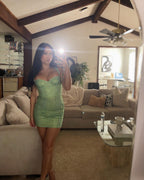 Green shiny suspenders sexy hip skirt homecoming dress R2410