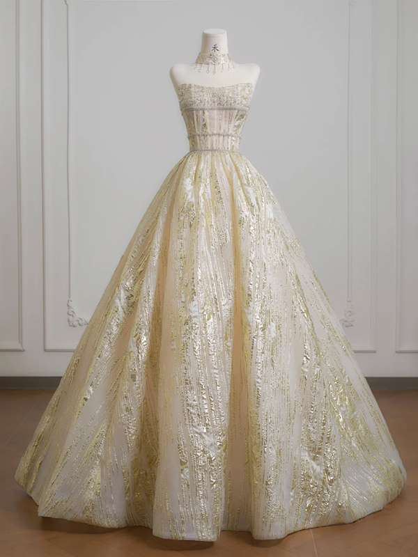 Light apricot strapless fitted waist long ball gown/bridal dress R8225