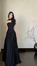 Classy Black Strapless Satin Mermaid Long Party Dress Formal Wedding Guest Dress SP1558