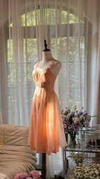 Light orange halter-neck A-line midi ball gown R7788