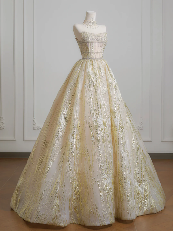 Light apricot strapless fitted waist long ball gown/bridal dress R8225