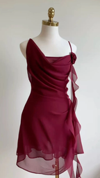 Charming Burgundy Chiffon Cocktail Dress Short Homecoming Dress Y9501